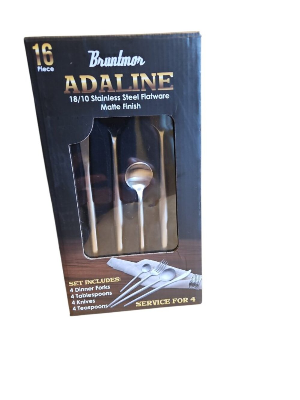 Bruntmor Adaline 16 Pc Flatware Set New 18/10 Stainless Steel Matte Service For